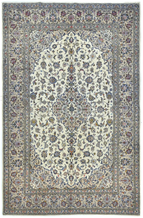 Vintage Cream Traditional Floral 7x10 Kashan Persian Rug