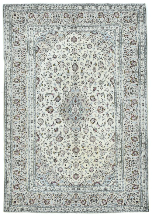 Vintage Cream Traditional 6'3X9'5 Kashan Persian Rug
