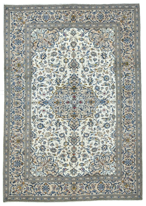 Vintage Cream Traditional 7X10 Kashan Persian Rug