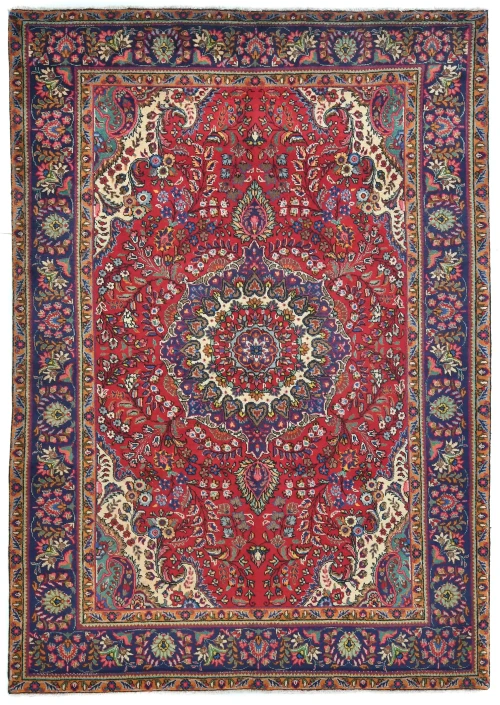 Vintage Red Floral Traditional 7X10 Tabriz Persian Rug
