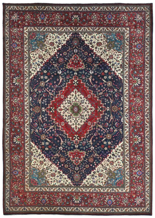 Vintage Purple-navy Floral Traditional 9'8X12'4 Tabriz Persian Rug