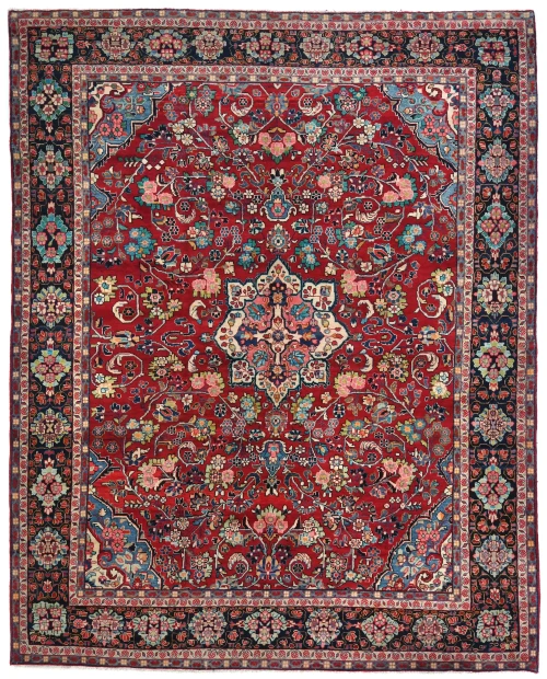 Vintage Red Floral Traditional 9X12 Mahal Persian Rug
