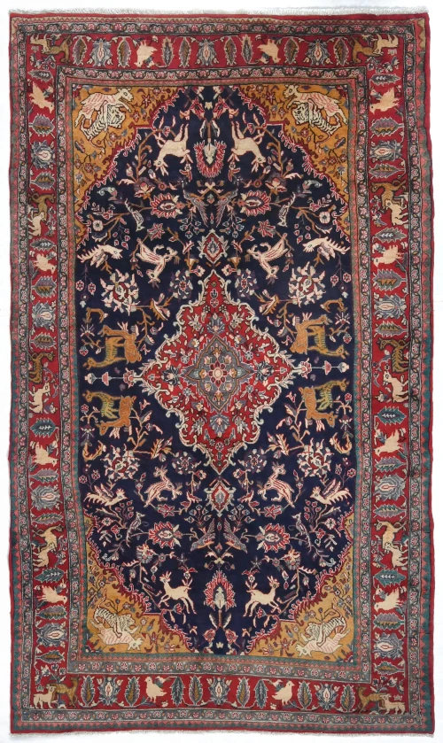 Vintage Purple-navy Pictorial Tribal 5X9 Gholtogh Persian Rug