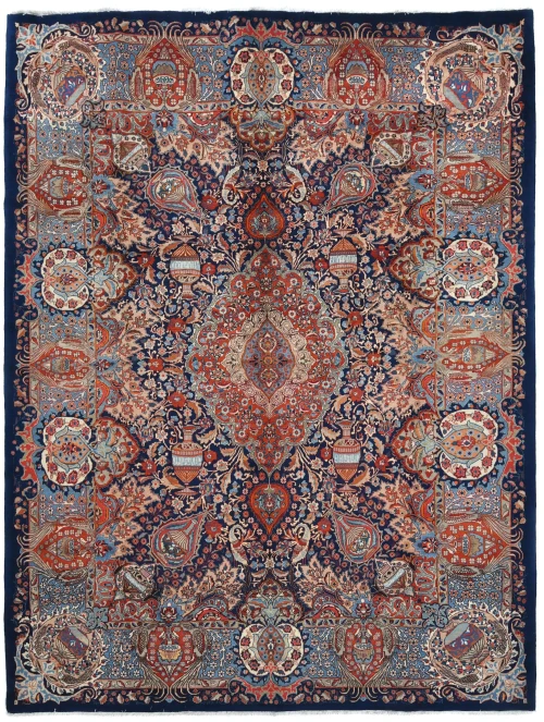 Vintage Dark Navy Floral 10X13 Kashmar Persian Rug