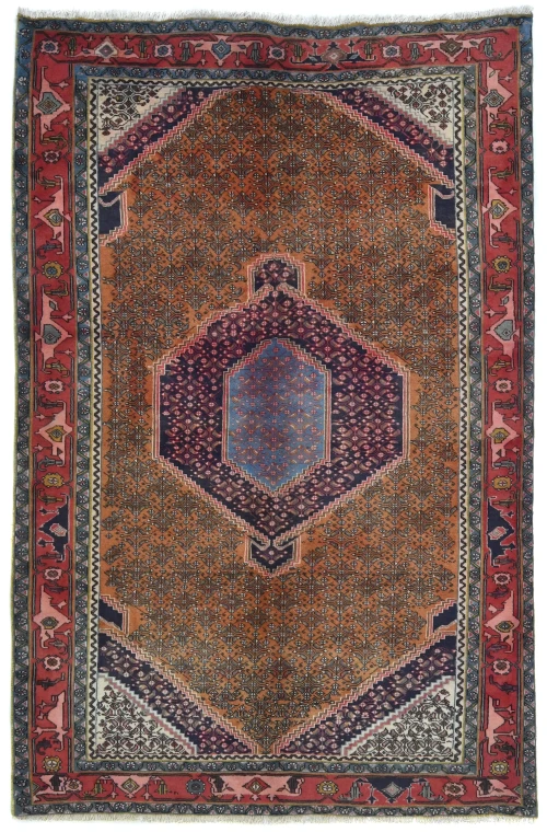 Vintage Orange Traditional 6X9 Ardabil Persian Rug