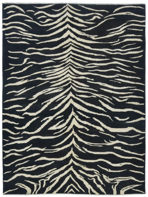 Black & Cream Abstract Modern 6X8 Kazak Pakistan Rug
