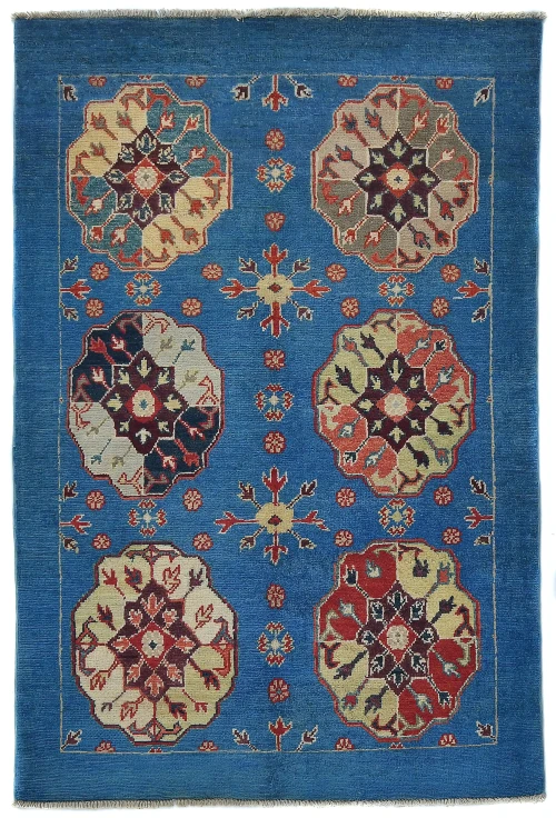 Blue Floral Modern 3X5 Kazak Oushak Pakistan Rug