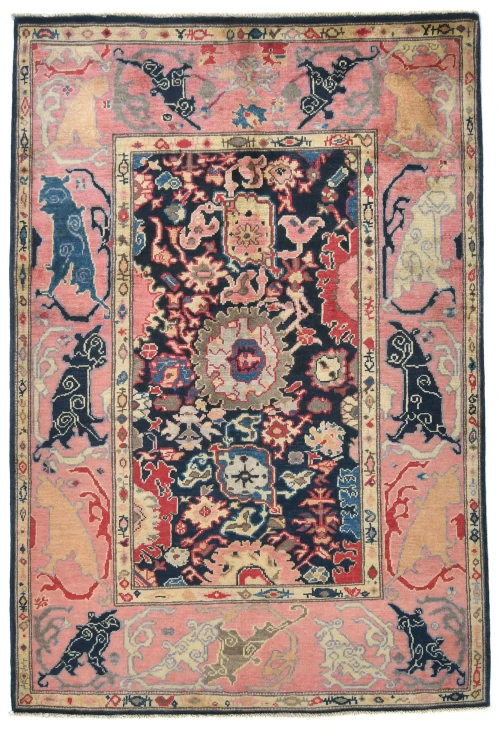 Dark Navy Floral Modern 4X6 Kazak Oushak Pakistan Rug