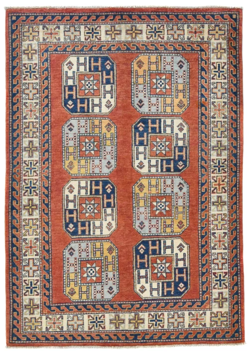 Dark Orange Modern Geometric 4X6 Kazak Oushak Pakistan Rug