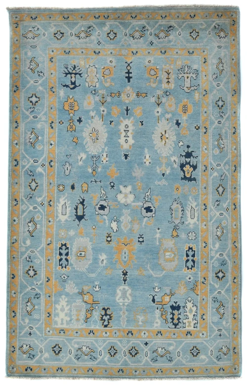 Light Blue Floral Modern 4X6 Oushak Kazak Pakistan Oriental Rug