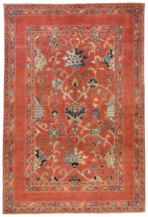Orange Floral Modern 4X6 Kazak Osuhak Pakistan Rug
