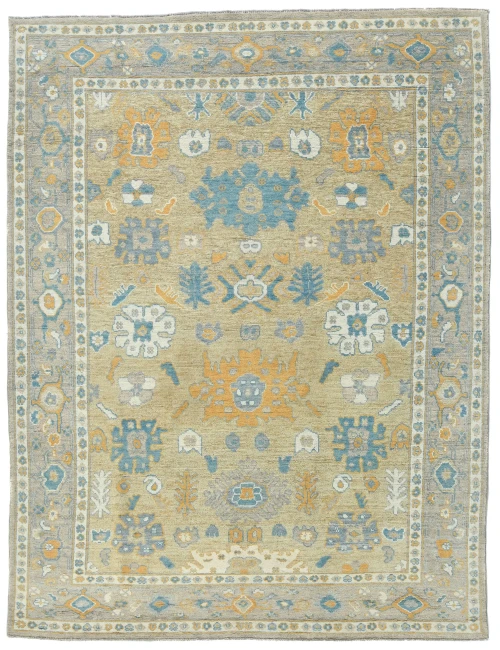 Muted Beige Floral Transitional 8X10 Oushak Oriental Rug