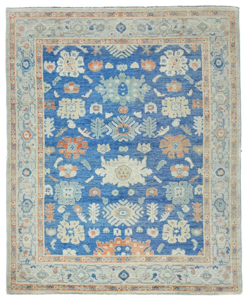 Muted Royal blue Floral Transitional 8X10 Oushak Oriental Rug