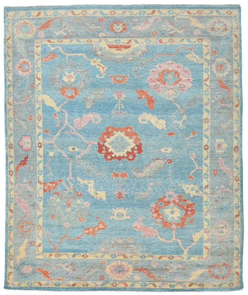 Muted  light blue Floral Transitional 8X10 Oushak Oriental Rug