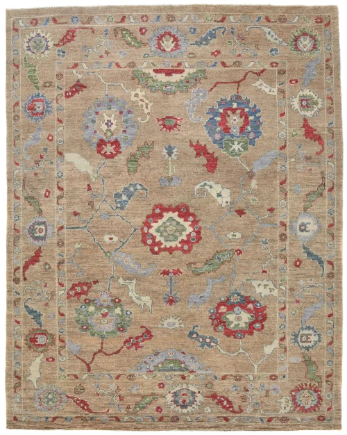 Brown Floral Transitional  10'7X13'5 Oushak Pakistan Rug