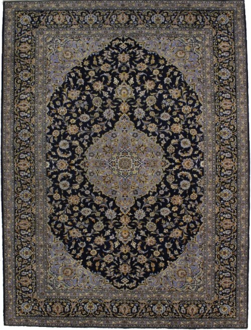 Vintage Dark Navy Traditional 10X13 Kashan Persian Rug