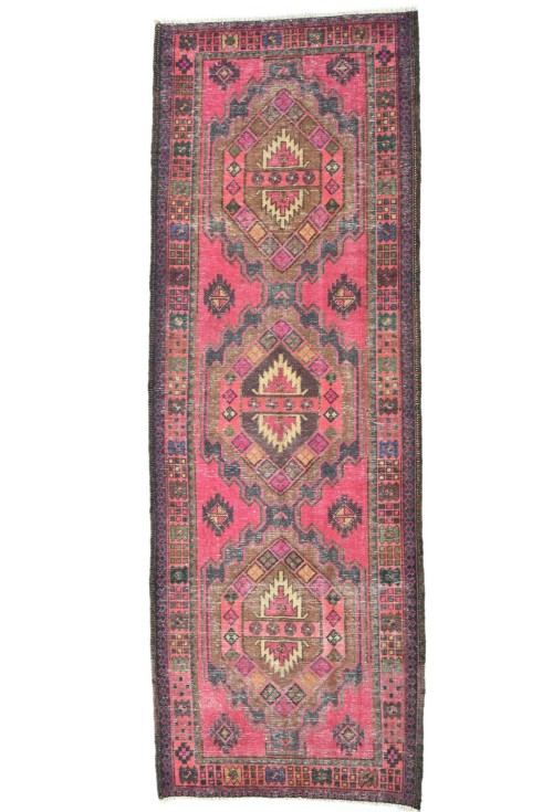 Antique Muted Tribal 4X10 Distressed Vintage Oriental Runner Rug