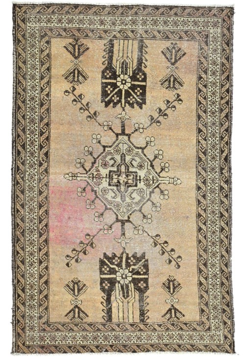 Antique Muted Beige Tribal 4'2X6'5 Distressed Vintage Oriental Rug