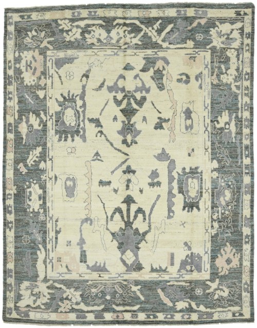 Cream Floral Oushak Peshawar 8X10 Pakistan Oriental Rug