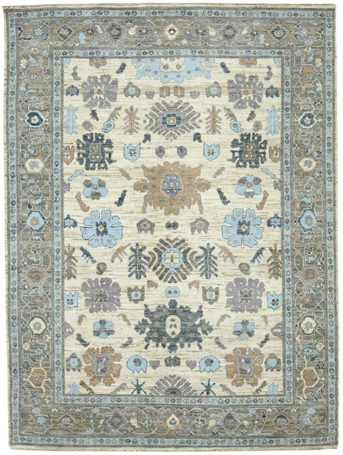 Cream Floral Oushak Peshawar 9'3X12'8 Pakistan Oriental Rug