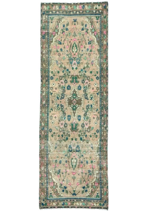 Antique Muted Peach Tribal 3'2X9'6 Distressed Vintage Oriental Runner Rug