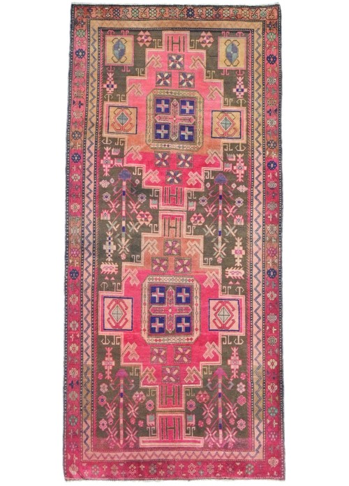 Antique Muted Pink Tribal 4X9 Distressed Vintage Oriental Runner Rug