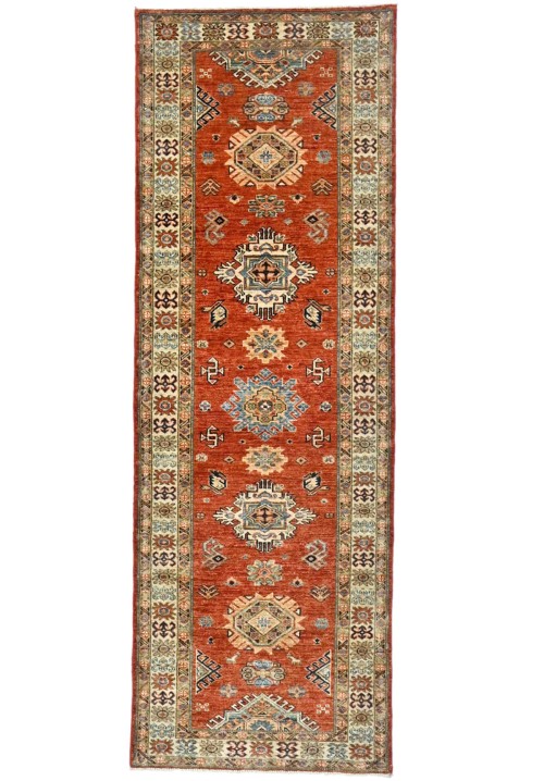 Orange-red Tribal Geometric 3X8 Kazak Pakistan Oriental Runner Rug