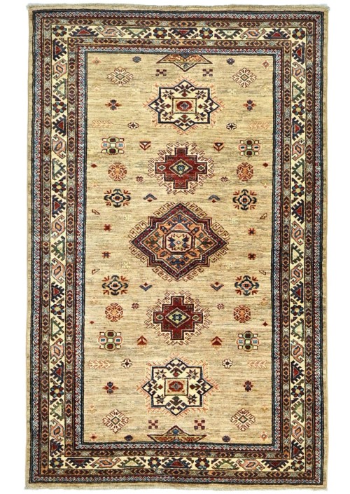 Beige Tribal Geometric 4X6 Kazak Pakistan Oriental Rug