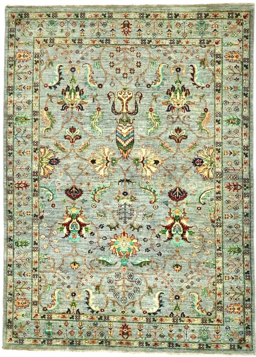 Light Gray Tribal Floral 5X7 Kazak Peshawar Oriental Rug