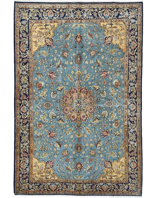 Vintage Light Blue Pictorial 7'6X11'5 Shahreza Persian Rug