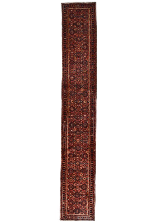 Vintage Rusty Red Tribal 3X17 Hossainabad Persian Runner Rug