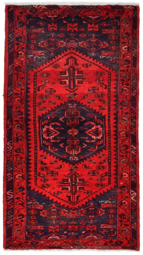 Vintage Red Tribal 3'7X7 Hamedan Persian Rug