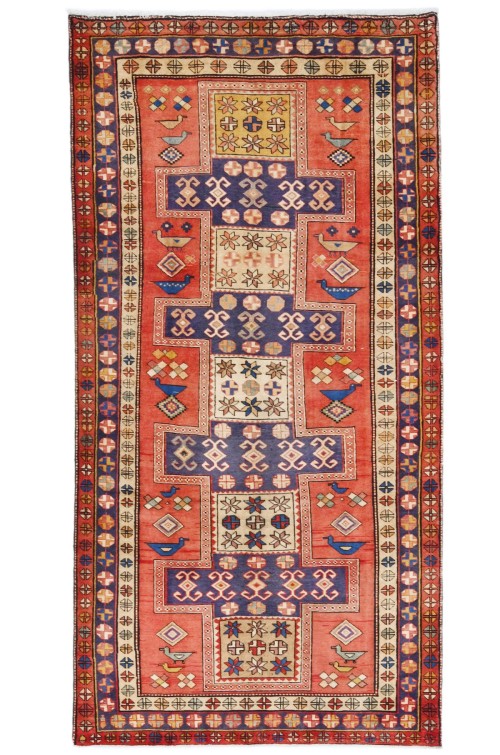 Vintage Tribal Pictorial Geometric 5X10 Meshkin Persian Runner Rug