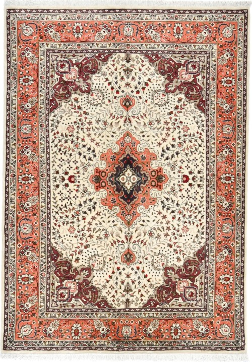 Vintage Cream Traditional 5X7 Tabriz Persian Rug