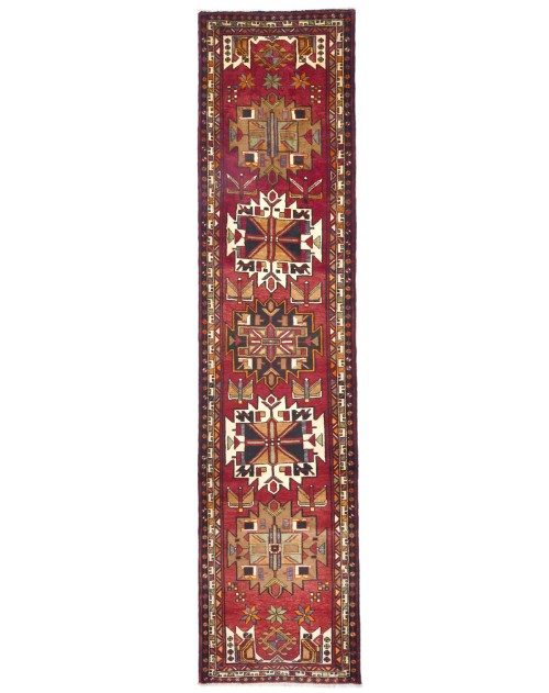 Vintage Tribal Geometric 3'3X13'5 Heriz Persian Runner Rug