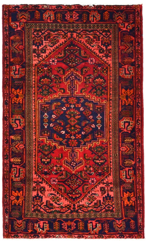 Vintage Red Tribal 4X7 Mussel Hamedan Persian Rug