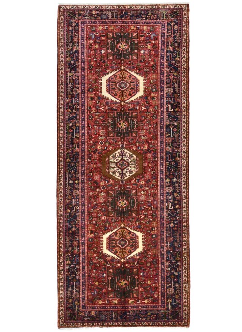 Vintage Red Geometric 5X13 Karajeh Persian Runner Rug