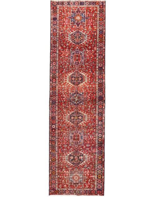 Semi Antique Red Geometric 4X13 Karajeh Persian Runner Rug