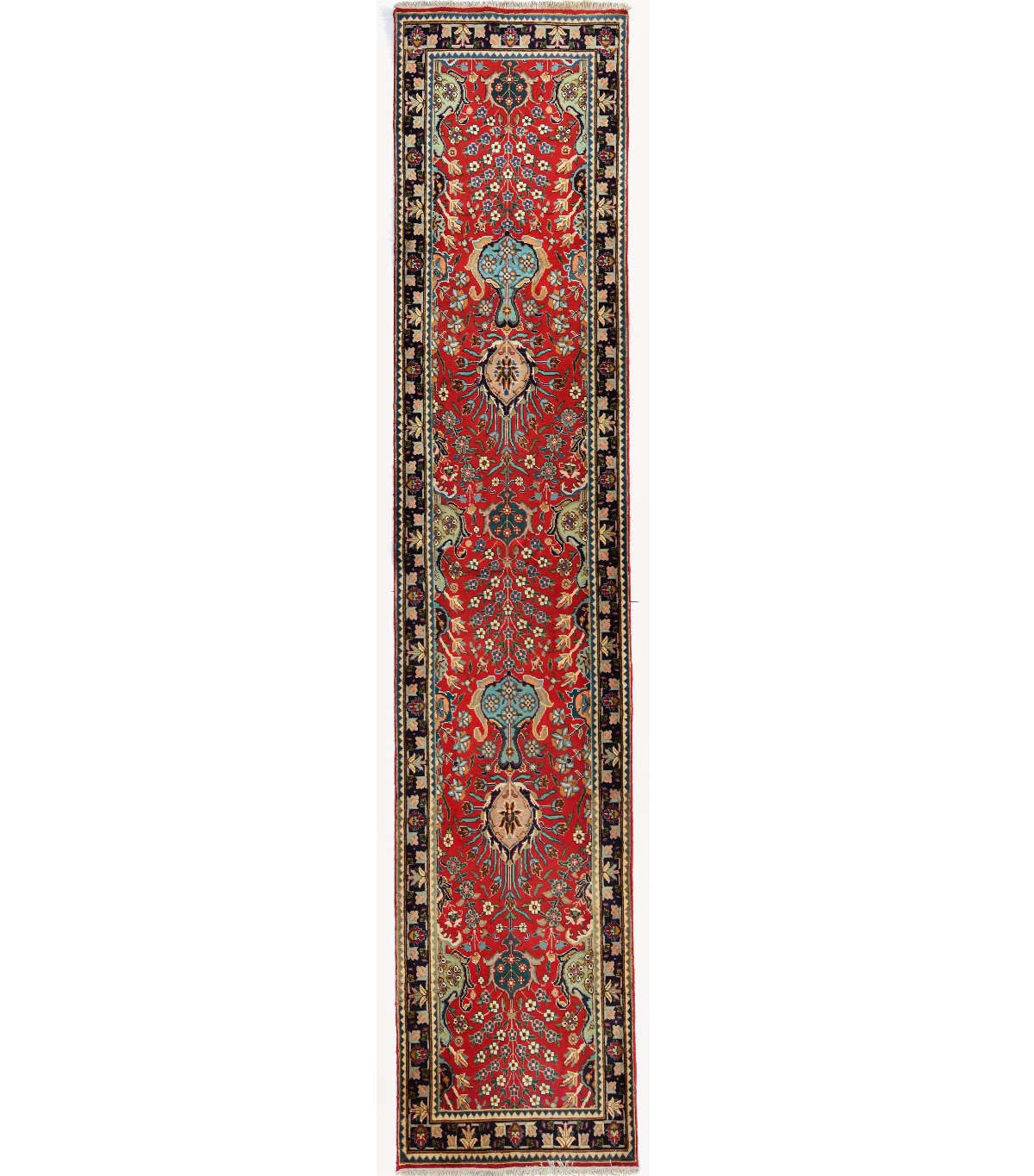 Vintage Red Floral 2'7X12'8 Tabriz Persian Runner Rug