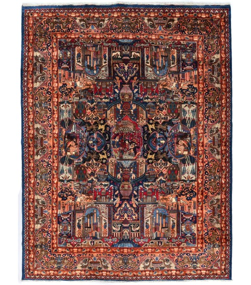 Semi Antique Navy Pictorial 10X13 Kashmar Persian Rug