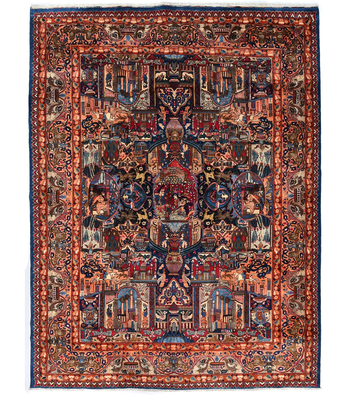 Semi Antique Navy Pictorial 10X13 Kashmar Persian Rug