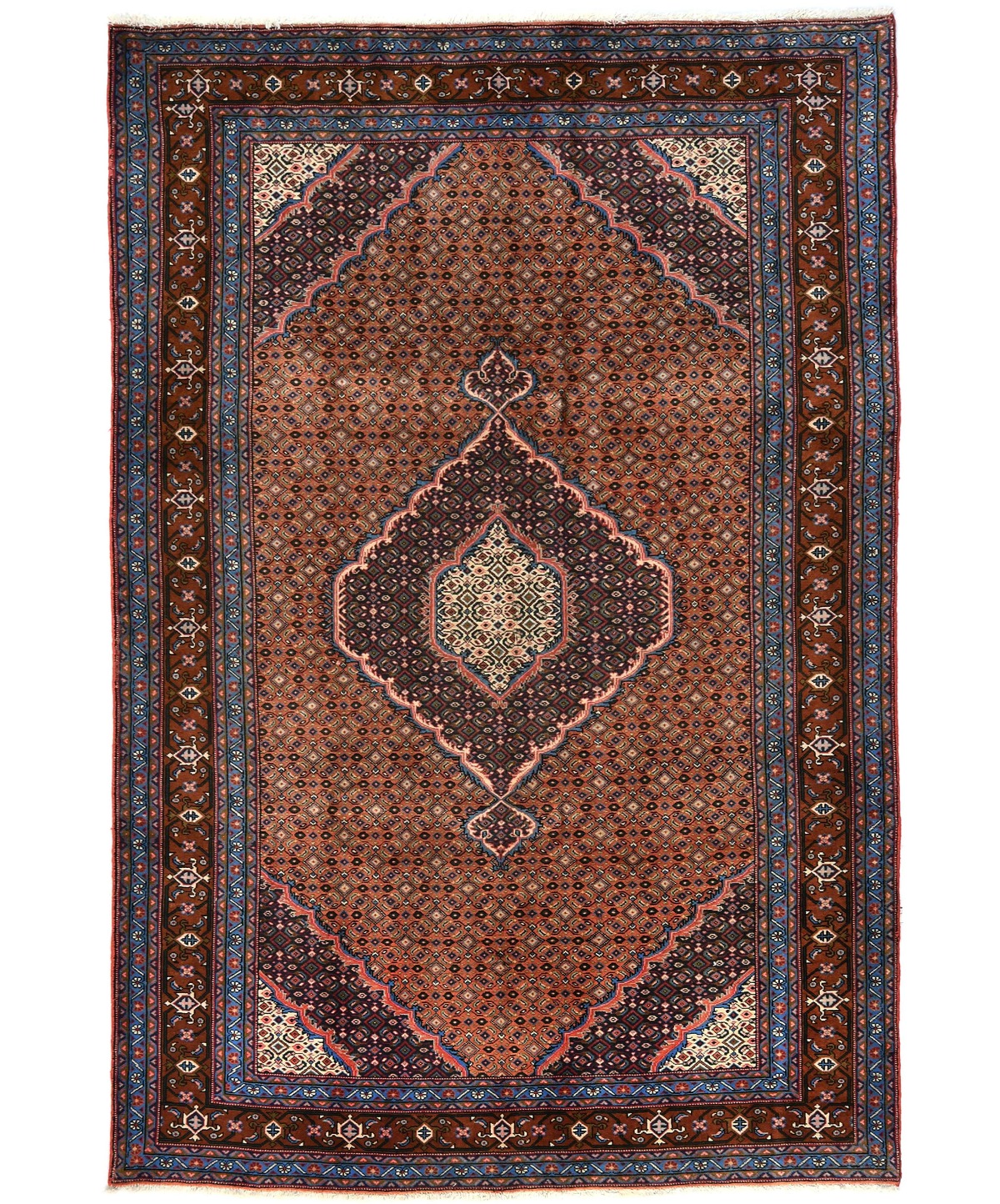 Vintage Rusty Peach Geometric 6'3X9'5 Ardebil Persian Rug