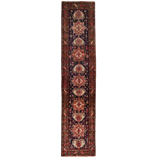 Vintage Geometric Tribal 3'2X14'6 Karajeh Persian Runner Rug