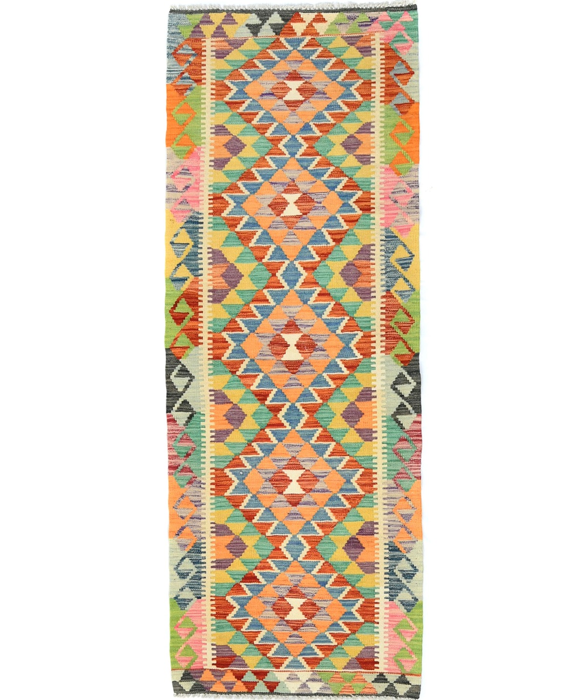 Multicolored Geometric Reversible 2'4X6'5 Kilim Oriental Runner Rug