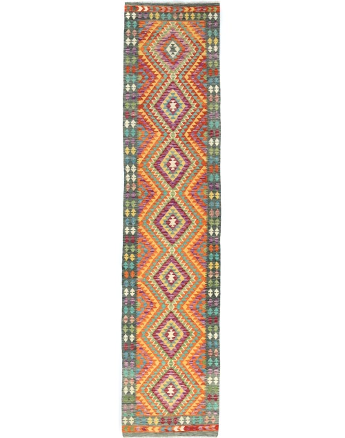 Multicolored Geometric Reversible 3X13 Kilim Oriental Runner Rug