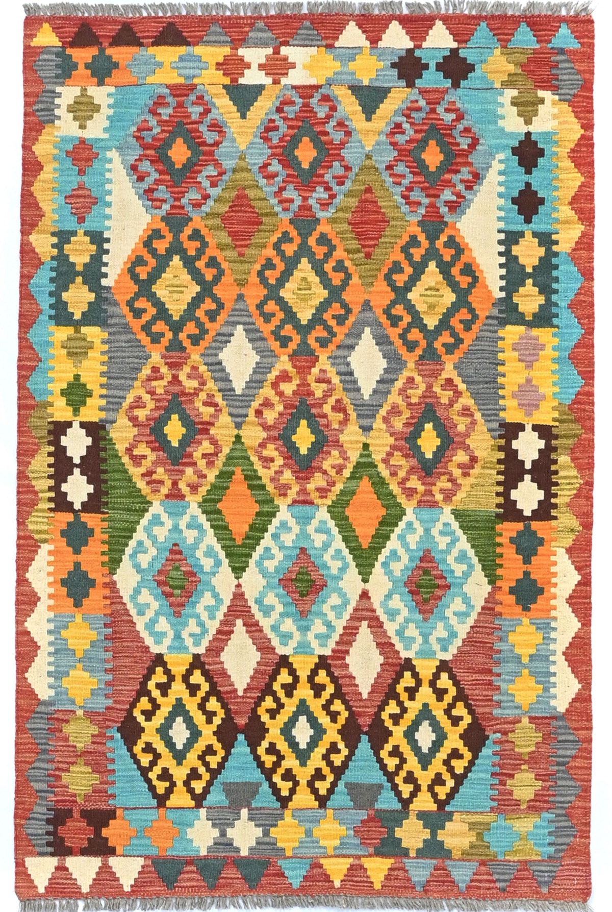 Multicolored Geometric Reversible 3X5 Kilim Oriental Rug