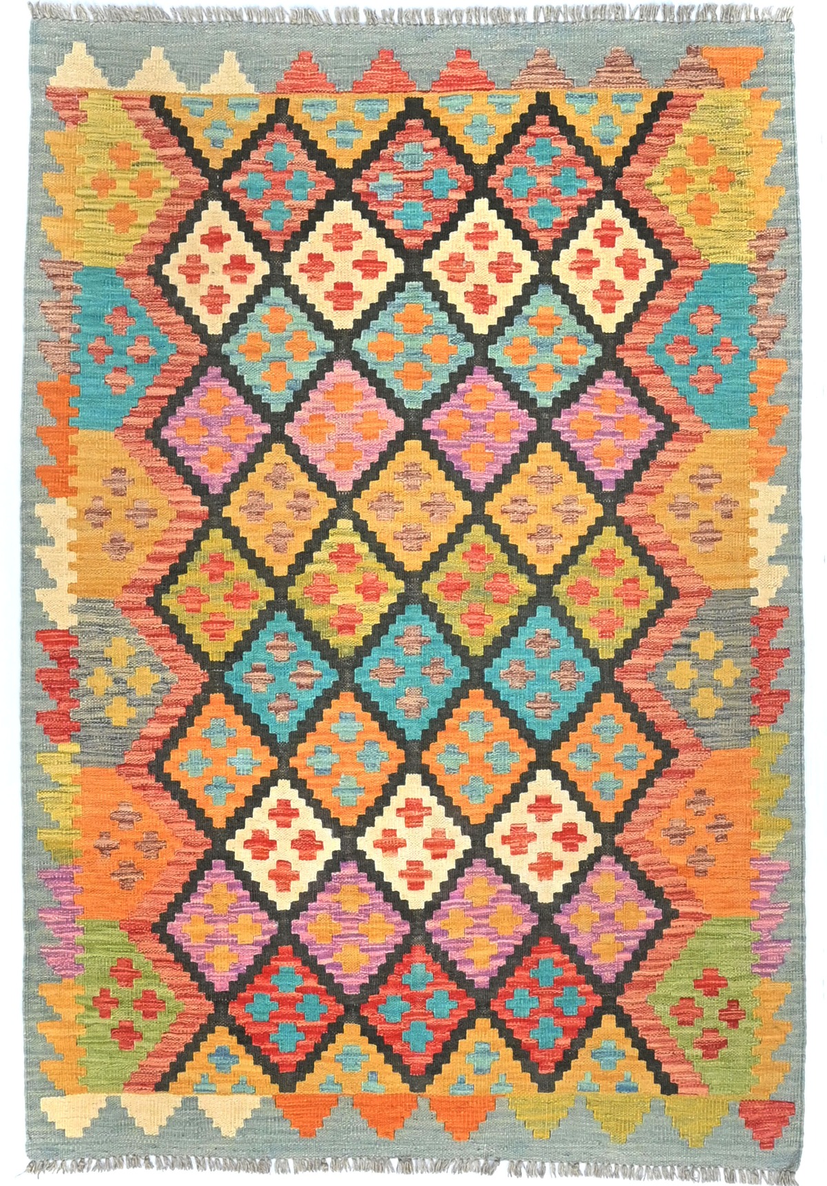 Multicolored Geometric Reversible 4X6 Kilim Oriental Rug