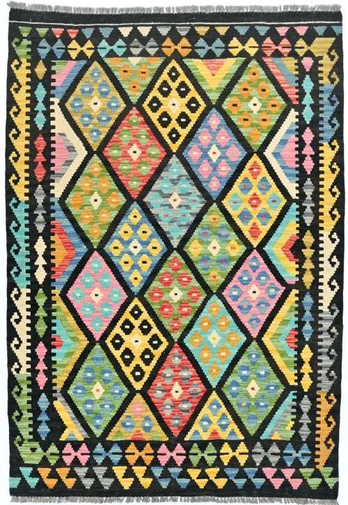 Multicolored Geometric Reversible 4x6 Kilim Oriental Rug