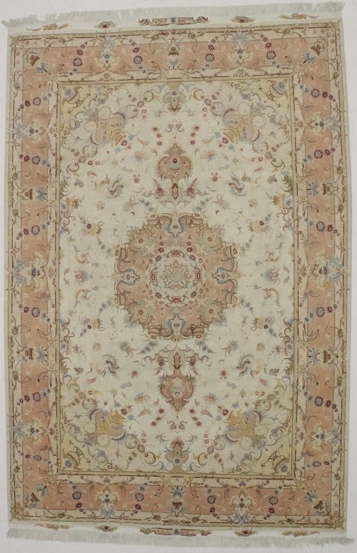 Extra Fine Cream Floral Classic 7X10 Signed Tabriz Persian Rug