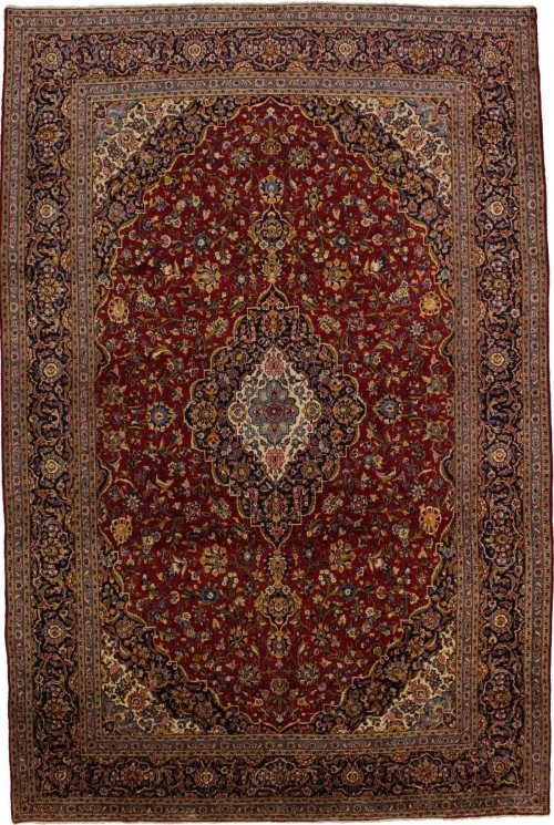 Vintage Red Traditional 10X15 Kashan Persian Rug